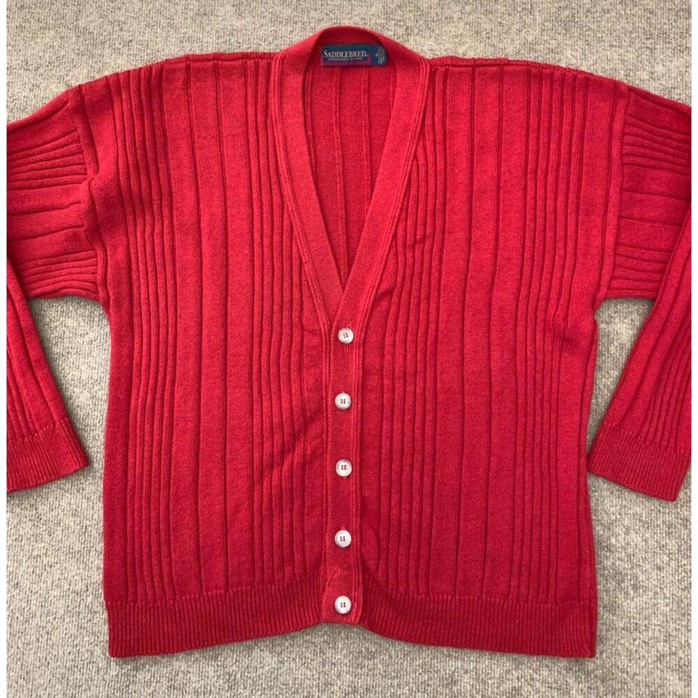 Vintage Saddlebred Sweater Mens XL Grandpa Cardigan Button-Up 100% Cotton USA